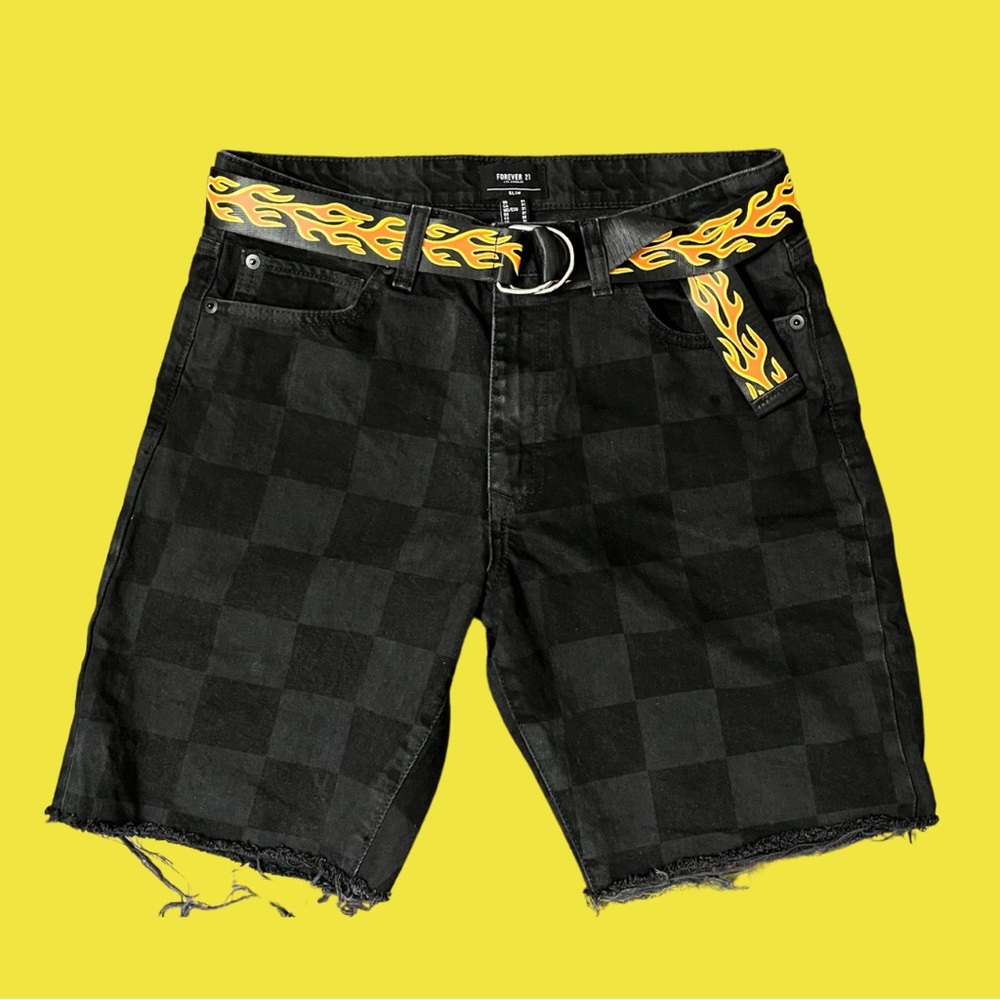 Men’s Checkered Denim Shorts